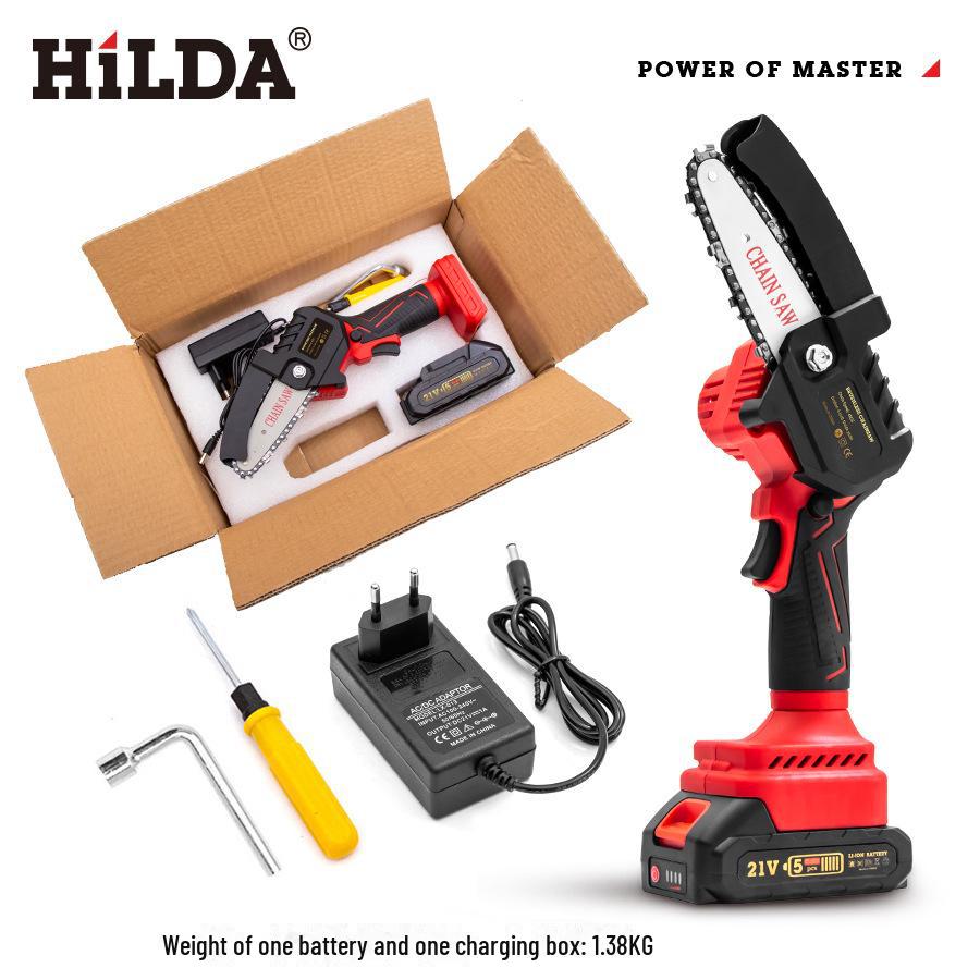 HILDA Brushless Chainsaw 4/6 Inch: High-Power, Dual-Handed Electric Chainsaw with Large Capacity