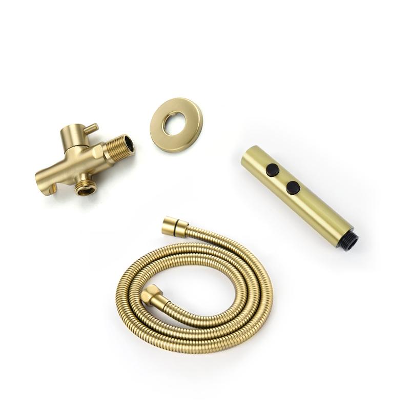 Bidet Sprayer Brushed Gold Bathroom Clean Toilet 2 Functions Water Flow Brass Body Stainless Steel/PVC Hose