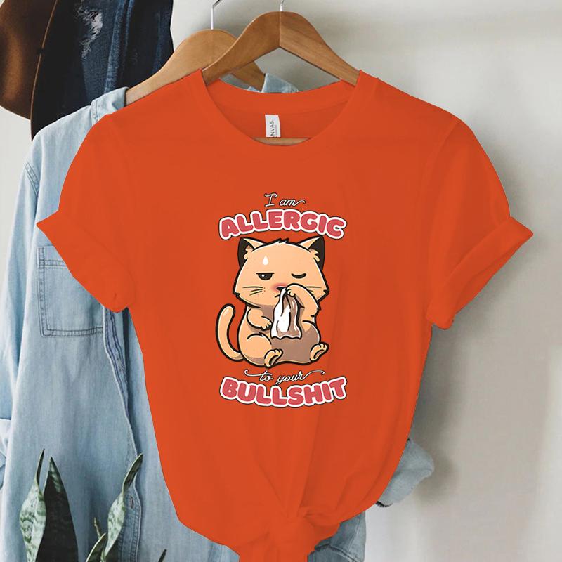 Woman Tshirts Graphic T Shirt Womens ALLERGIC BULLSHIT Printed Tshirt Fashion Youthful Female Clothing  Womens Clothing Sales