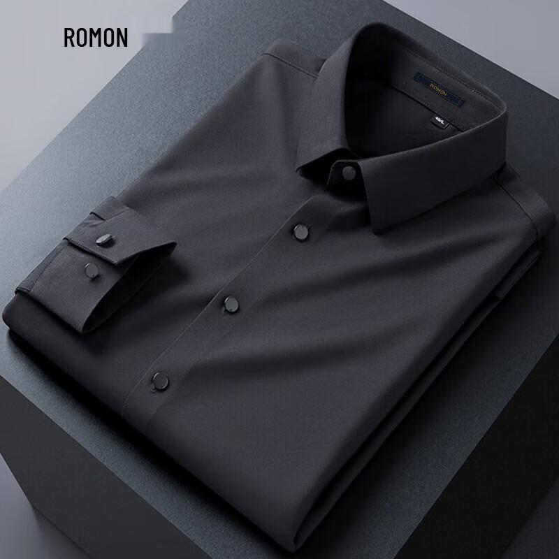ROMON Men's Non-Iron Ice Silk Long-Sleeve Shirt