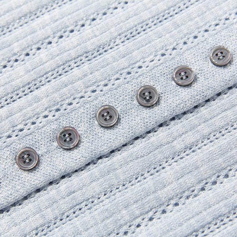 Women's Striped Openwork V-Neck Knit Cardigan