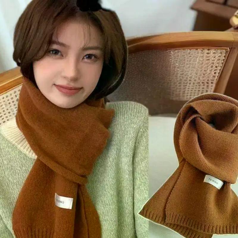 Cute Solid Color Plush Knitted Scarf Winter Warm Cold-proof Neck Guard Scarf Student Neckband Girly Fashion Accessory Christmas