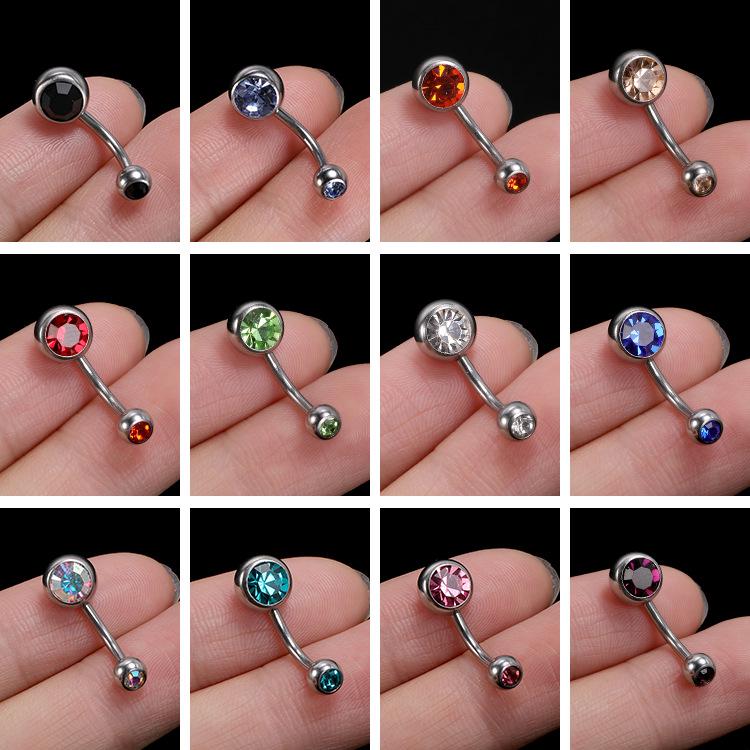 Cross-Border Titanium Steel Zircon Belly Button Ring Set with Double-Headed Design
