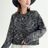 Retro autumn and winter crew neck pullover sweater women's casual variegated top splicing soft waxy short versatile knitted sweater top