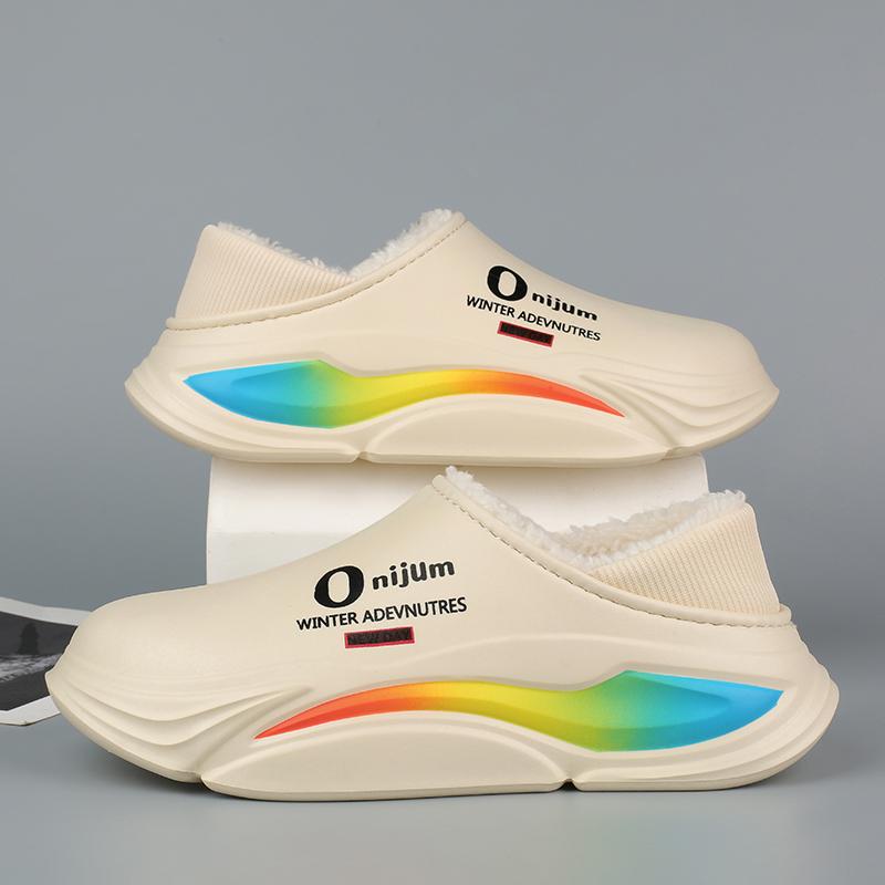 Men's Shoes Winter Warm Shoes Plush Lining Indoor Cotton Slippers Concise Platform Outdoor Kitchen Shoes House Waterproof Slippers