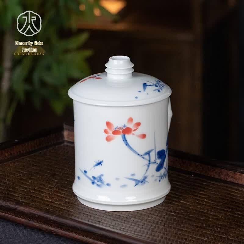 Jingdezhen Hand-painted Ceramic Office Tea Cup with Metal Filter