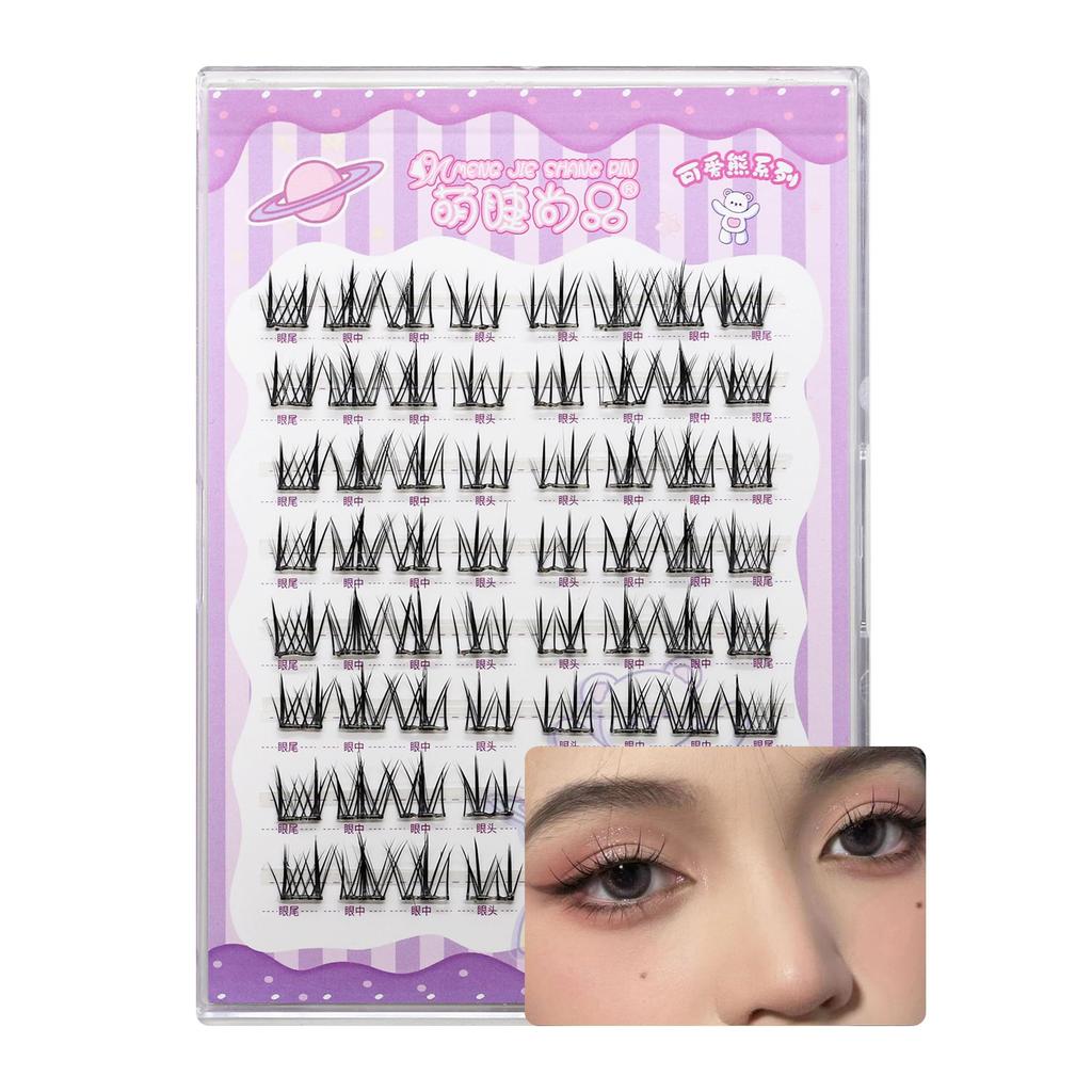 False eyelashes, no glue or adhesive needed, 64 bundles, partial application, no adhesive required, 1-second eyelash extension, 3D false eyelashes,