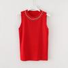 Women Summer New Round Neck Beading Tank Tops Elegant Slim Fit Knitted Casual Base Female Sleeveless Tanks Vest Simple Sweet Fashion Lady Camis 3115