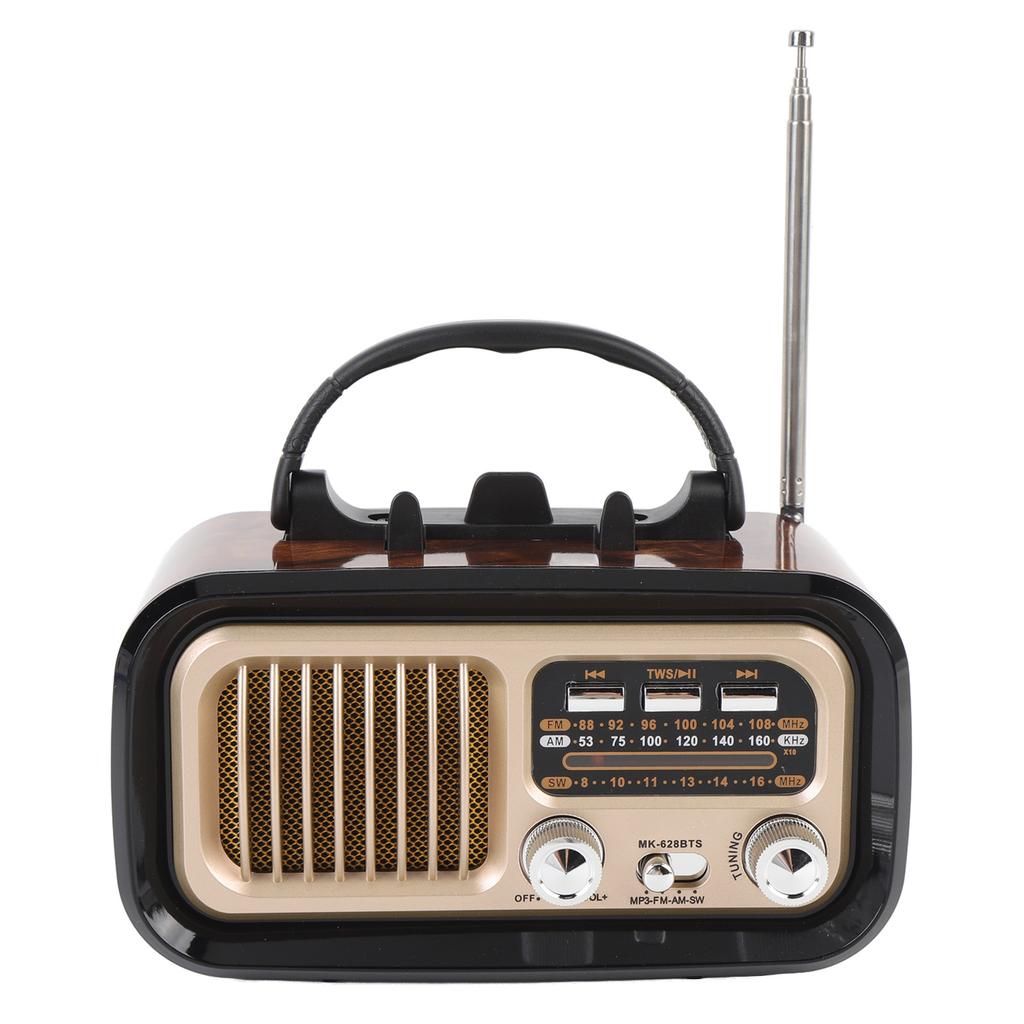 Retro Radio with Bluetooth Speaker Memory Card USB Playback Solar Battery Powered Rechargeable Portable AM FM Radio for