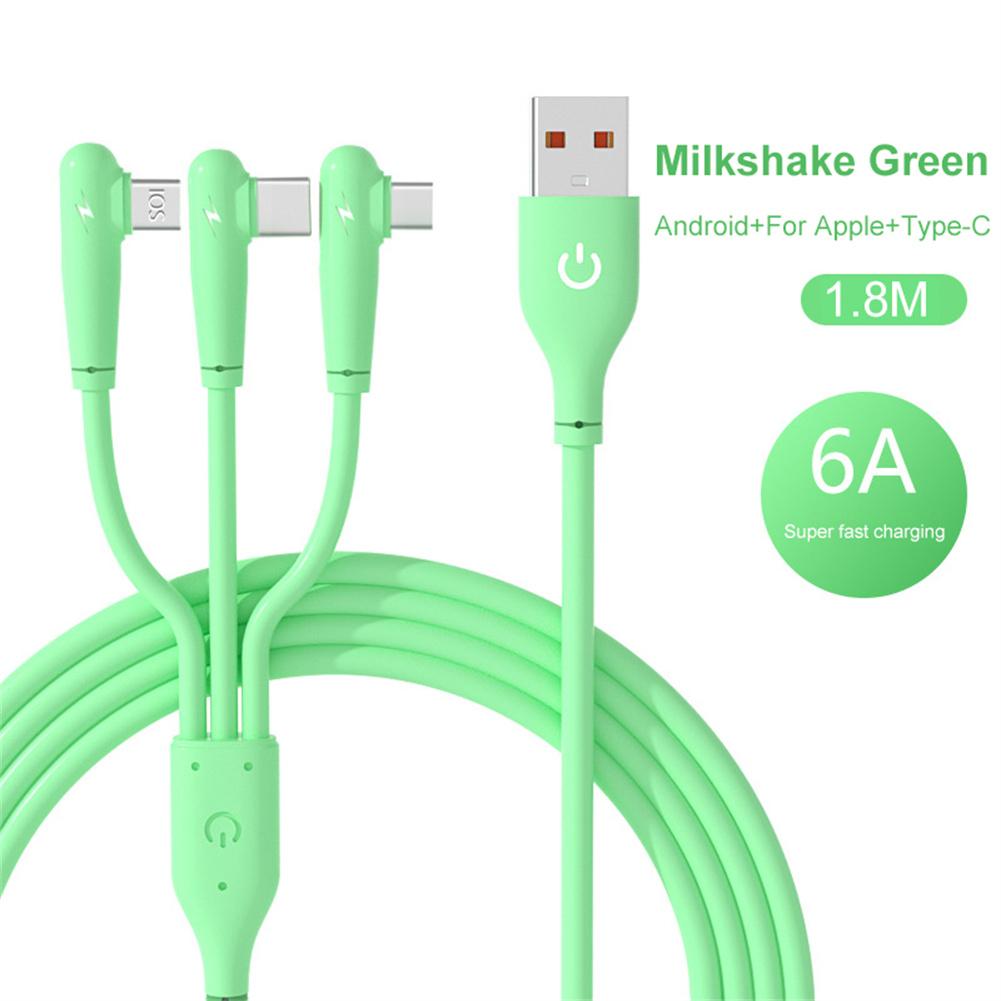 3-in-1-Datenleitung aus Flüssigsilikon, 66 W, superschnelles Laden, 6 A, Ellenbogen-Datenkabel für Mobiltelefone, unterstützt gleichzeitiges Laufwerk mit 3 Anschlüssen