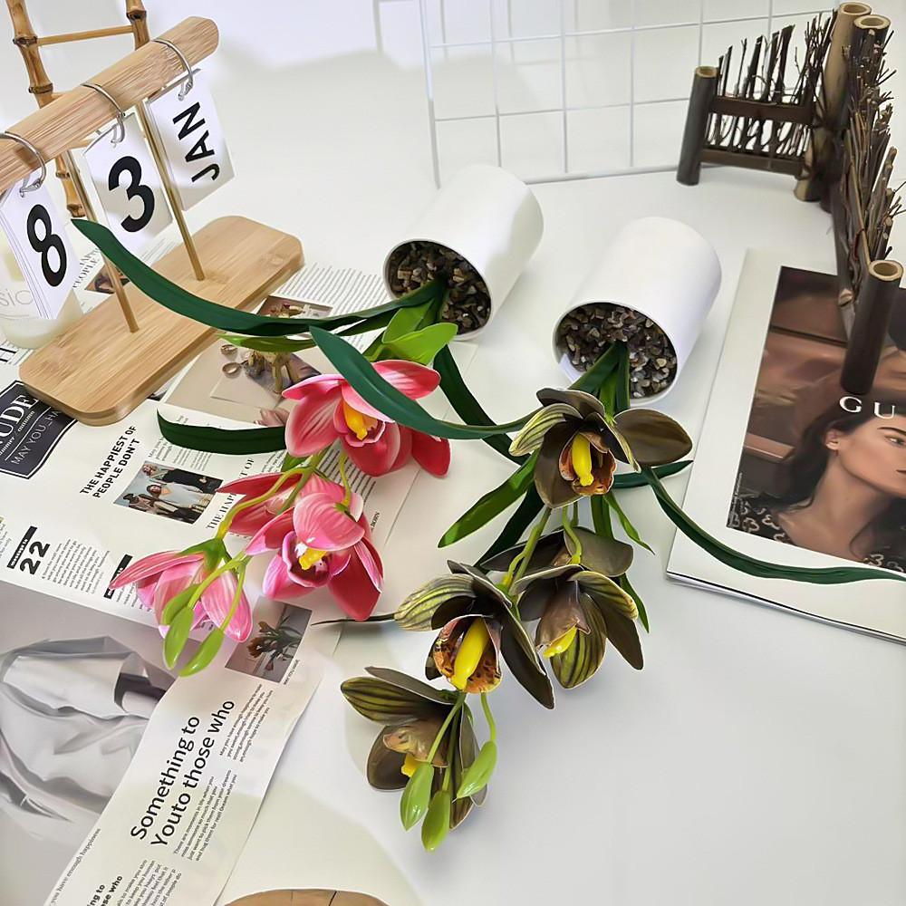 Cymbidium Rolfe Faberi Flusssteine Bonsai Simulierte Blume Topf Für Deko Hotel