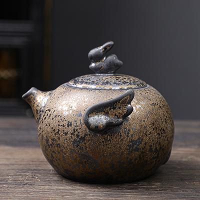 Roestkleurige geglazuurde theepot, keramische Kung Fu theeset, vintage ruw aardewerk, Yixing theepot met theezeefje, klei koffieservies, theeservies, Puer
