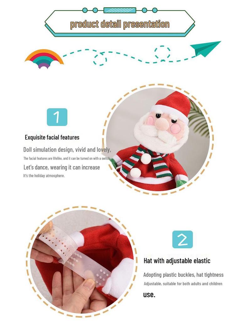 Dancing, Singing, and Light-Up Plush Christmas Santa Hat Doll Gift