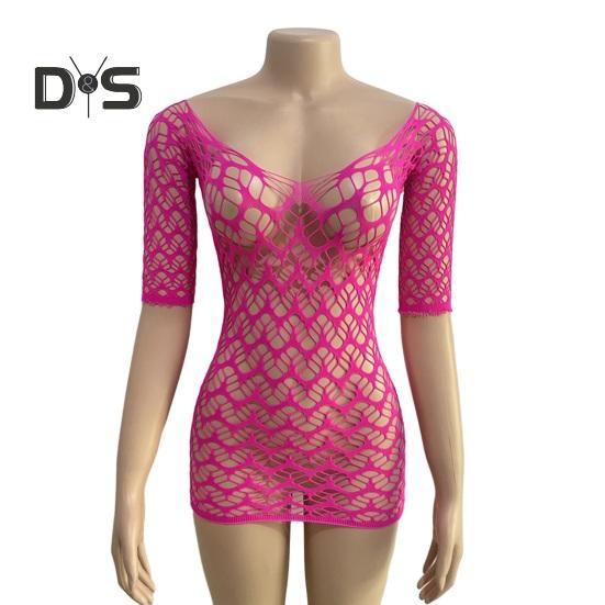 Women Summer Beach Cover up Hollow Out Long Sleeves Slim Fit Low cut V Neck Backless See through Bikini Beach Mini Dress Beach Mock