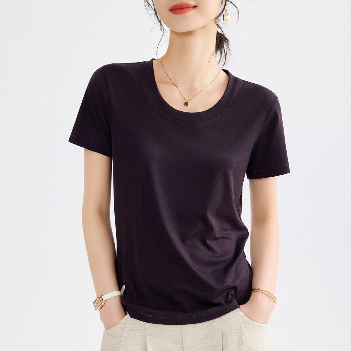 

Tencel short-sleeved collar mask casual elastic quick-drying summer top women M