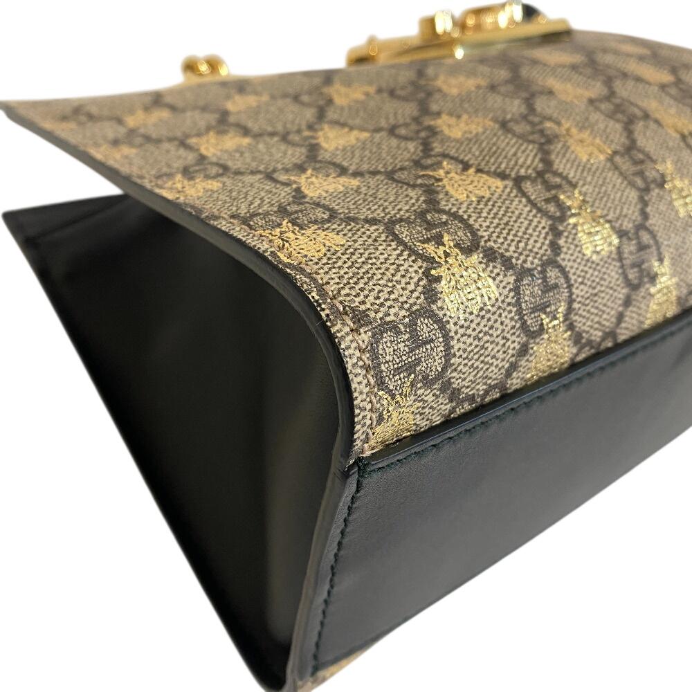 GUCCI 498156 Small Chain GG Supreme Be leather Padlock Shoulder Bag beige leather Women Used