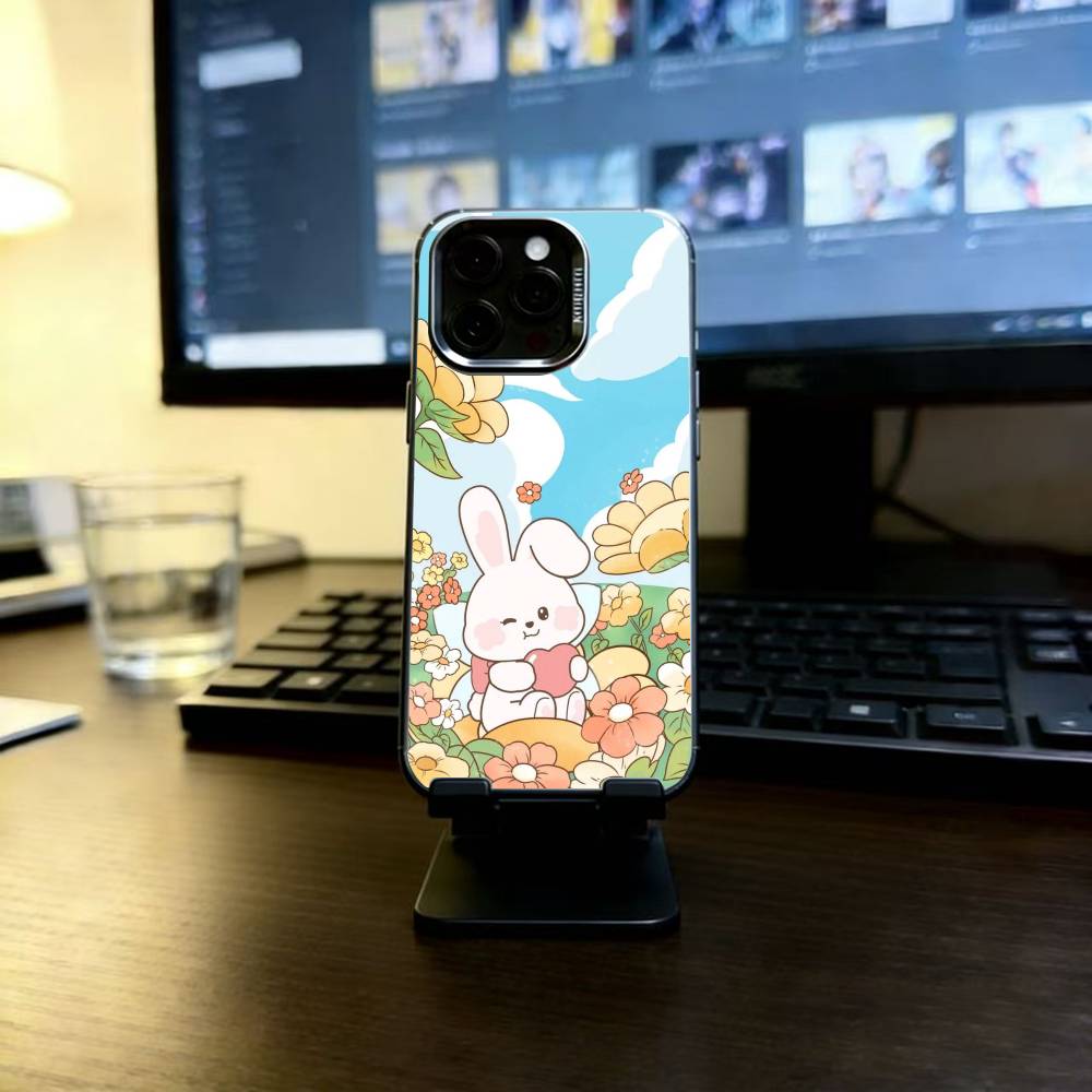 Bunny Kawaii Phone Case For iPhone 17,16,15,14,13,12,11 Plus,Pro Max,XS,Colorful Silver Black Cover