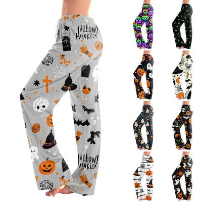 Women's Halloween Print Drawstring Pants Casual Loose Fit Lounge Pants Soft Lightweight Fabric Full Length Pajama Bottoms for Everyday Wear