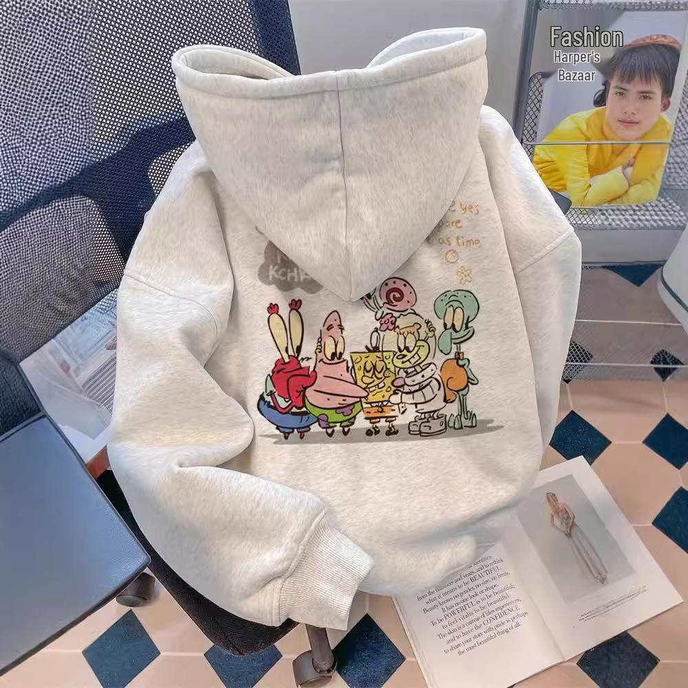 Milk Silk Hooded Sweatshirt, Round Neck, Silver Fox Fleece, 320g