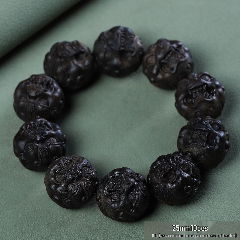Bodhisattva Exquisitely Carved Agarwood & Sandalwood 20mm Buddhist Prayer Beads Bracelet