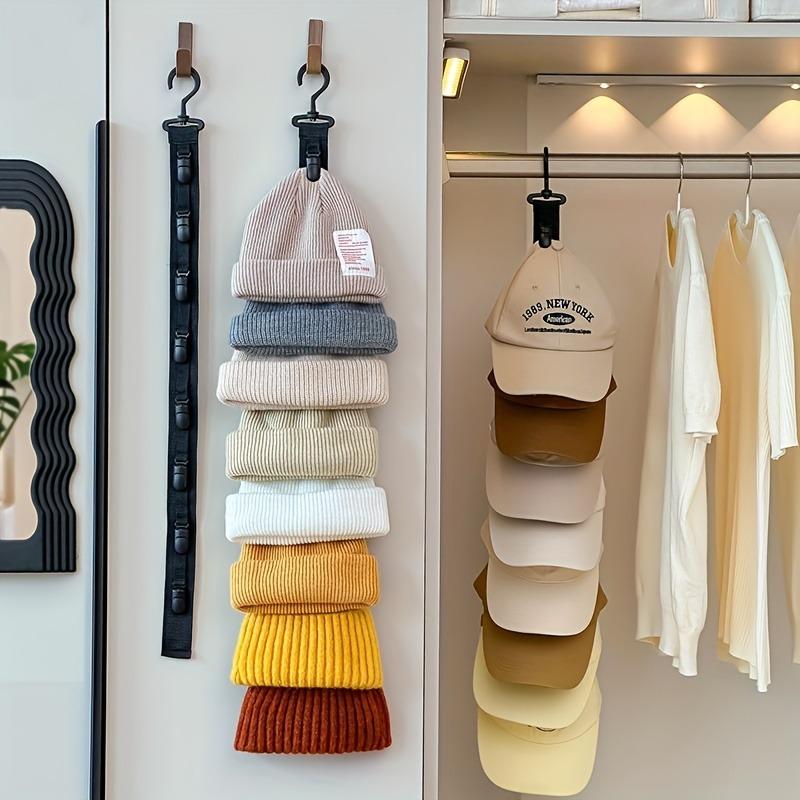 1pc Hat Storage Strap, Wall-mounted Storage Rack with 8 Clips, Holds 8 Baseball Caps, for Home and Closet Hat Storage, Suitable for Home Use,