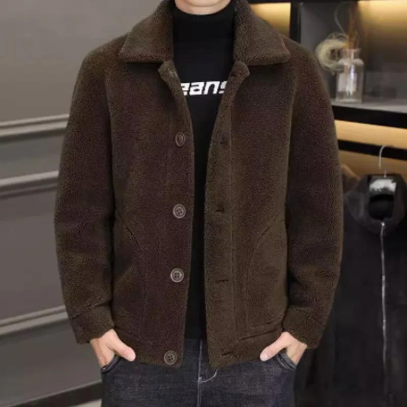Double-Sided Wearable Fleece Liner Woolen Overcoat Men's Winter Jacket Casual Scene Sheep Fur Integrated Coat Fashionable Outerw
