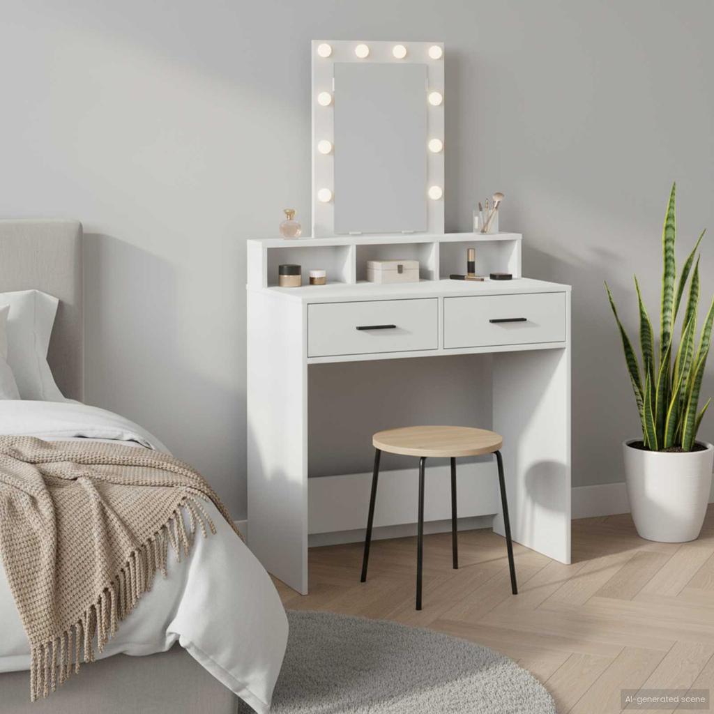 White Makeup Table with Drawers 79 x 41 x 140 cm Engineered Wood