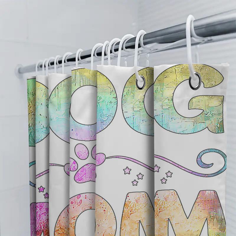 Dog Mom Shower Curtain Colorful Dog Paw Print Design For Pet Lovers Home Decor Shower Curtain Size 72X84Inches