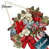 Christmas Door Hanging Sign Welcome for Front Door, Rustic Wooden Ornament, Festival Theme Wall Decoration Decor with Lanyard Holiday Home Window