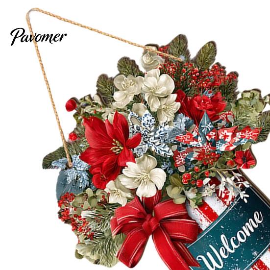 Christmas Door Hanging Sign Welcome for Front Door, Rustic Wooden Ornament, Festival Theme Wall Decoration Decor with Lanyard Holiday Home Window