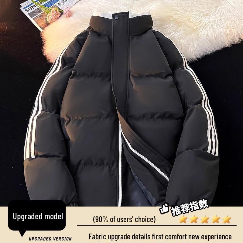 

Men s Three-Stripe Trendy Cotton Padded Winter Jacket - Warm, Thick Coat with Matching Couple Style. 2XL чорний