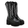 Fashion New Embroidered Sleeve Round Toe Western Boots One Foot Cavalier Boots Thick Bottom Waterproof Platform  Knee Women's Boots