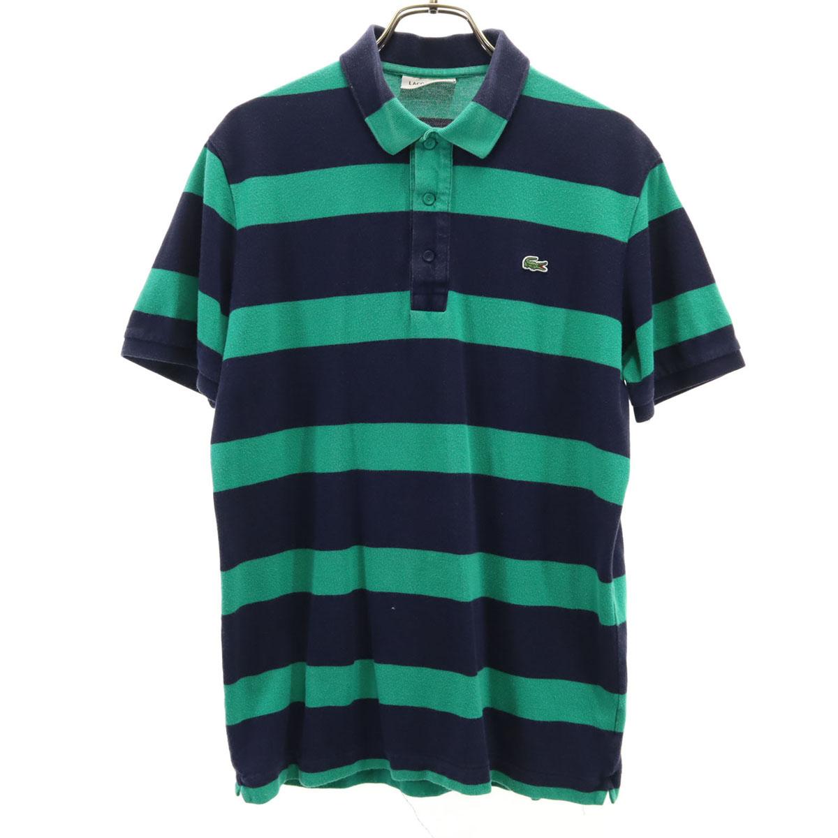 

LACOSTE made in Japan Border Pattern Short sleeve Polo shirt 4 Navy Men s Used