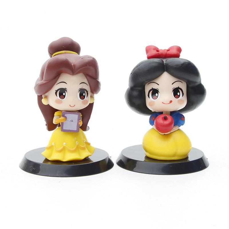 Cute Fairy Tale Princess Car Decoration Figurine Adorable Q Version Mulan Snow White Little Mermaid Elsa Collectible Toy 6cm Pvc