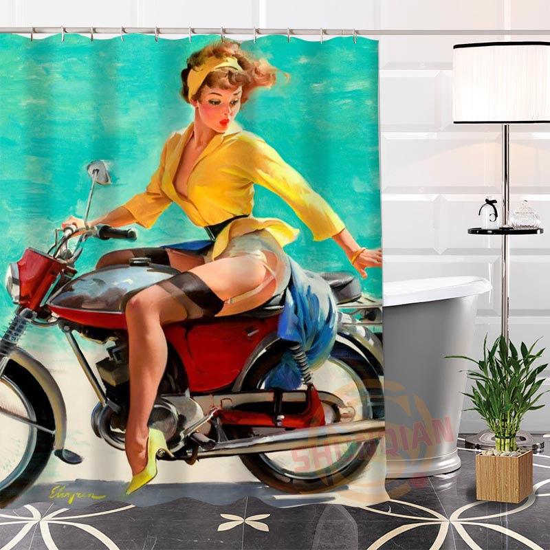 

Eco-friendly Custom Unique pin up girl Modern Shower Curtain bathroom Waterproof for yourself H0220-54 90x180cm світло-жовтого кольору