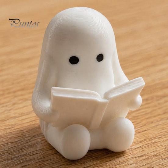 Halloween Desk Decorations 3D Printed Ghost Figurine, Cute Spooky Resin Statue, Funny Desktop Tray Decorative for Scenes Decor, Tabletop Centerpiece