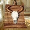 1pc Wooden Bull Skull Pattern Flannel Blanket Rustic Western Style Soft Warm Throw for Bedroom Living Room Decor