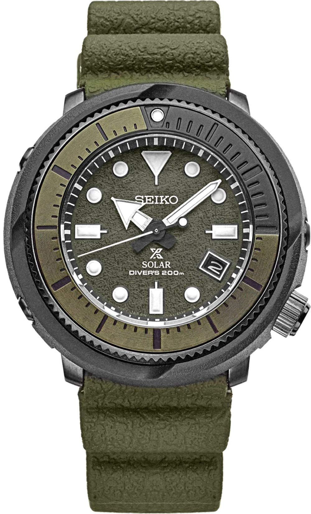 

Seiko Solar Diver SNE535 Camo Green Silicone Rubber Band Chronograph Camo Green Quartz Dial Watch Men s