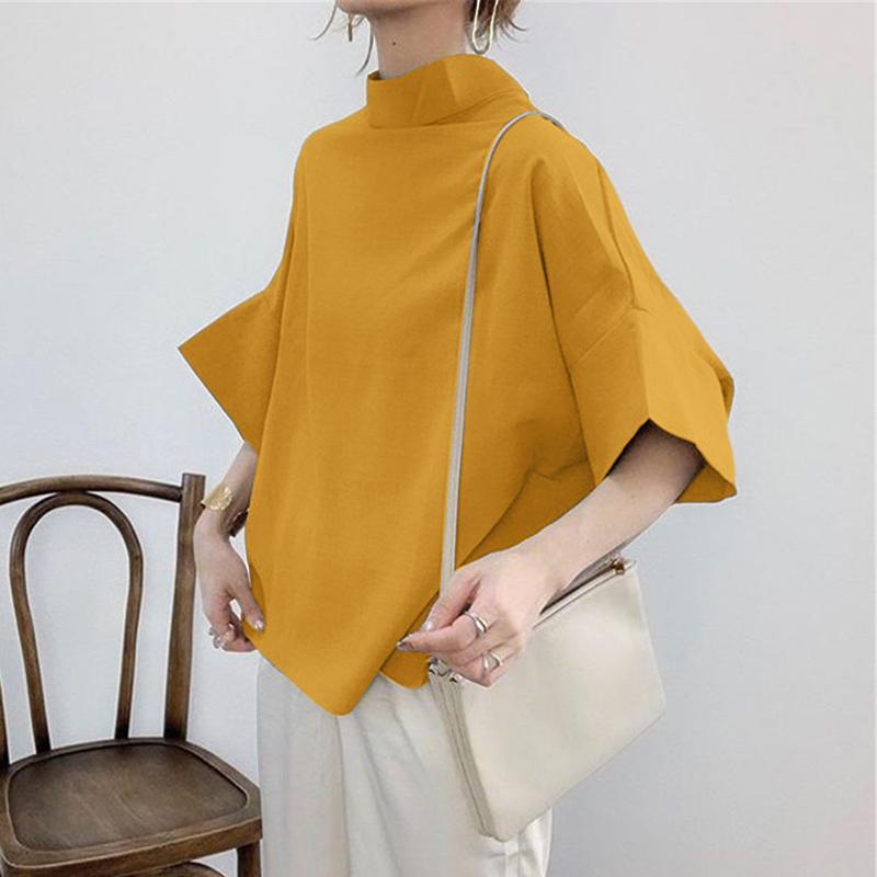 

ZANZEA Womens Casual Stand Collar Loose Summer Half Sleeve Blouse 5XL жовтий