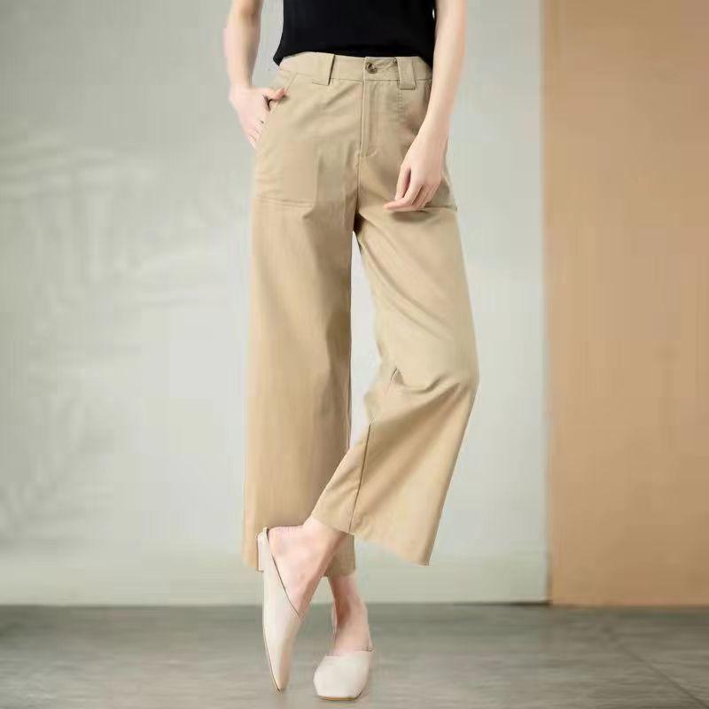 Women's Cotton Wide Leg Pants Summer Plus Size Loose and Versatile Casual Pants Sports Pants