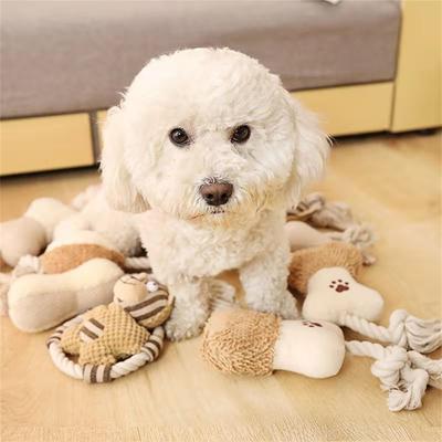 Dog Toys Rope Knot Training Prevent Tearing Durable Plush Toy Bite-resistant Molar Teeth Plush Voice Puppet Molar Teeth Cleaner