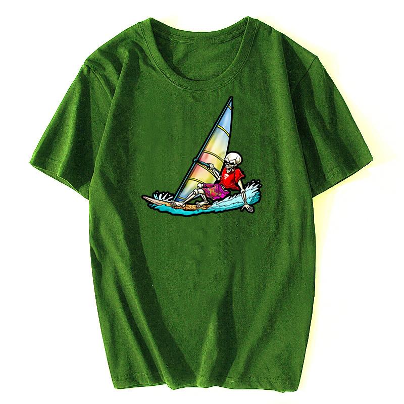 Design Windsurfer Skeleton T-Shirt Tshirt Men Hipster Adult T Shirt O- Neck Short Sleeve Tees Harajuku