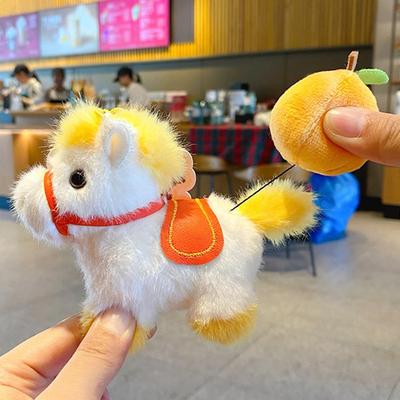 Plush Keychain Pendant Fluffy Plush Horse Keychain Pendant with Lucky Bag Orange Zodiac Decoration for Backpack Desktop Ornament