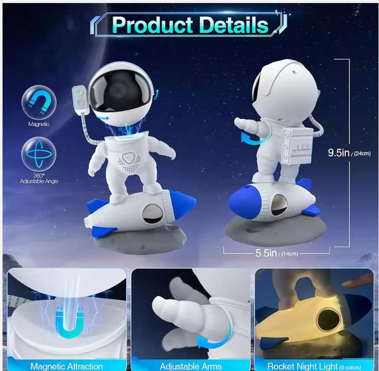Astronaut Galaxy Starry Sky Projector Night Light Remote Control Rocket Nebula Projection Lamps For Bedroom Christmas Kids Gift