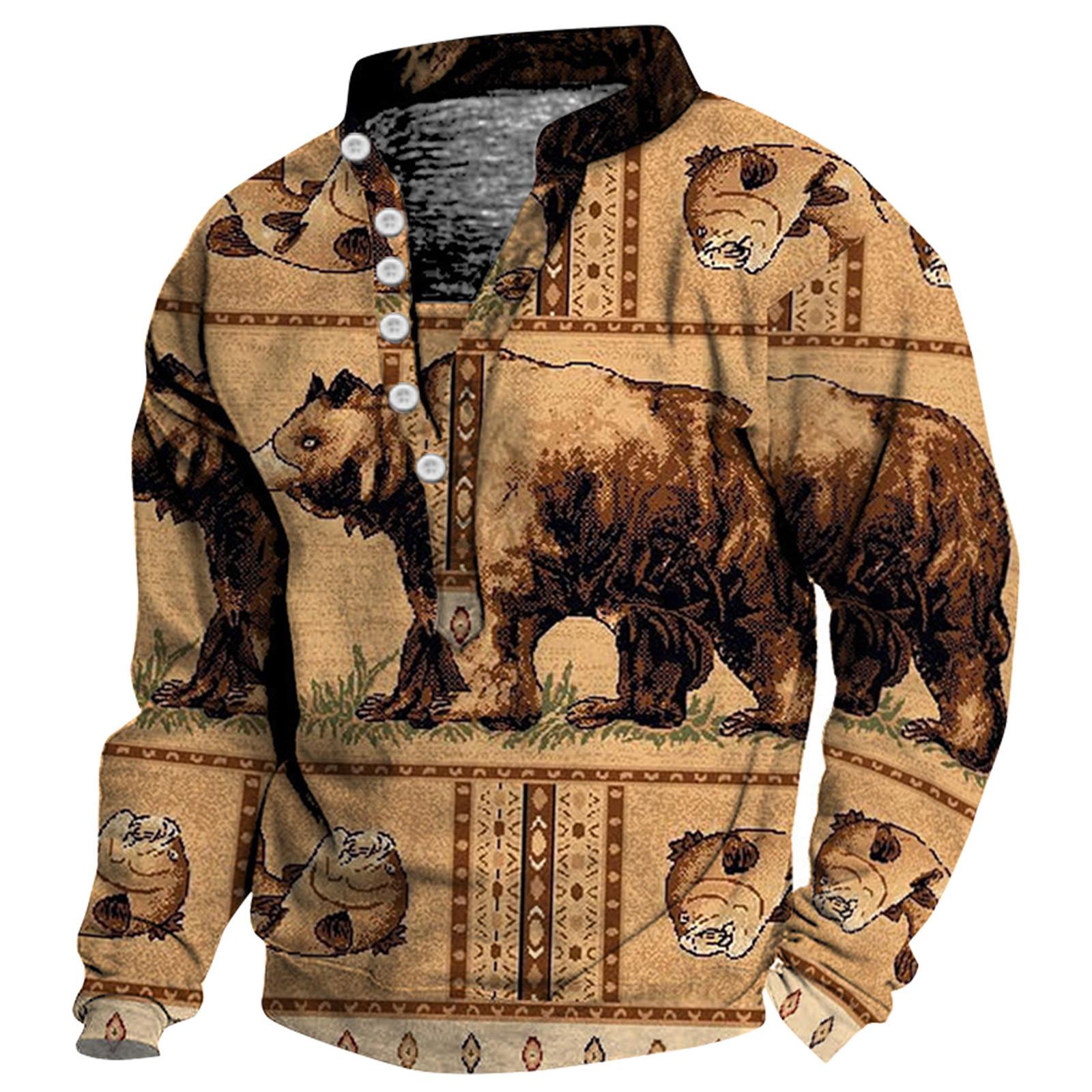 

Мужской свитер с v-образным вырезом и воротником-стойкой с 3D цифровой печатью и винтажным воротником на 6 пуговицах XXL