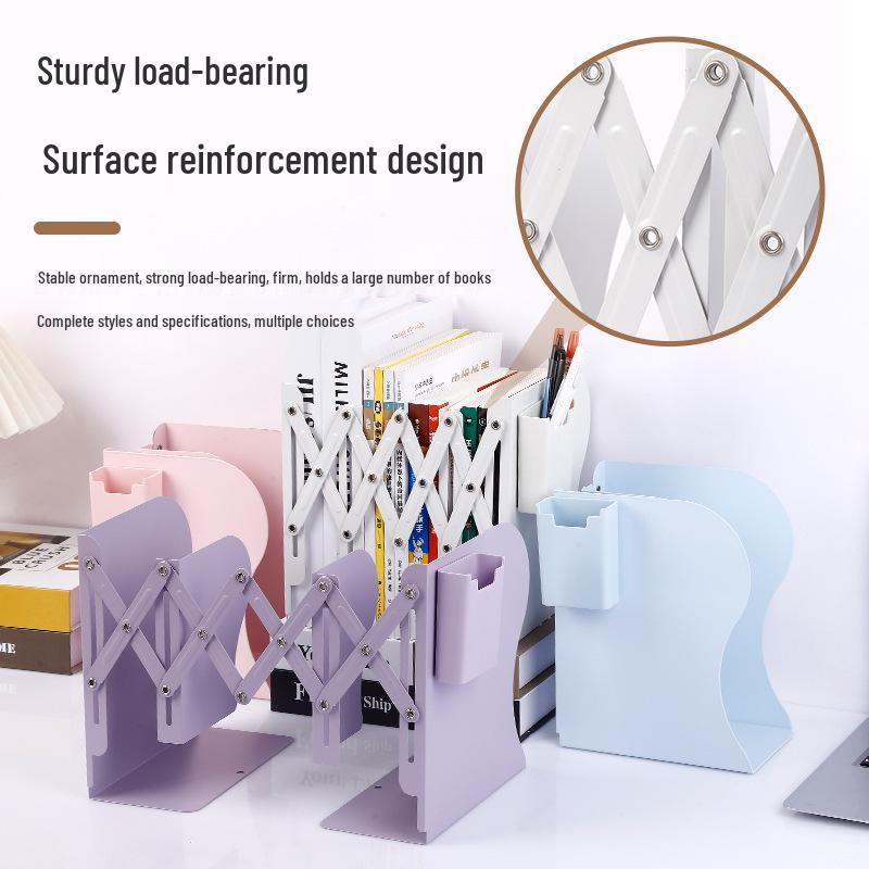 Magnetic Retractable Book Stand with Pen Holder - Desktop Bookcase Divider and Folding Fixer.