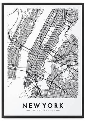 Plakat New York Stadtplan Karte in schwarzem Rahmen