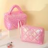 Wide Open Quilted Makeup Bag Large Capacity Zipper Handle Ladies Storage Bags Travel Toiletry Cosmetic Bag