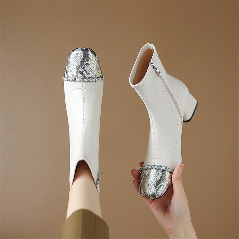 Fashion New Autumn Winter Women Boot Fashion Mixed Color Square Toe Short Boots for Women Ladies Shoes Chunky Heels Zapatos De Mujer