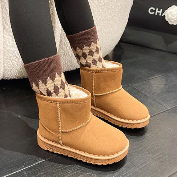 

Модные детские зимние сапоги для мальчиков и девочек, комплект коротких сапог из замши и хлопка, плюшевые утепленные ботинки, зимние сапоги 23